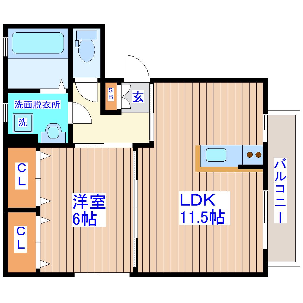 D-ROOM三百人町B(1LDK/3階)の間取り写真