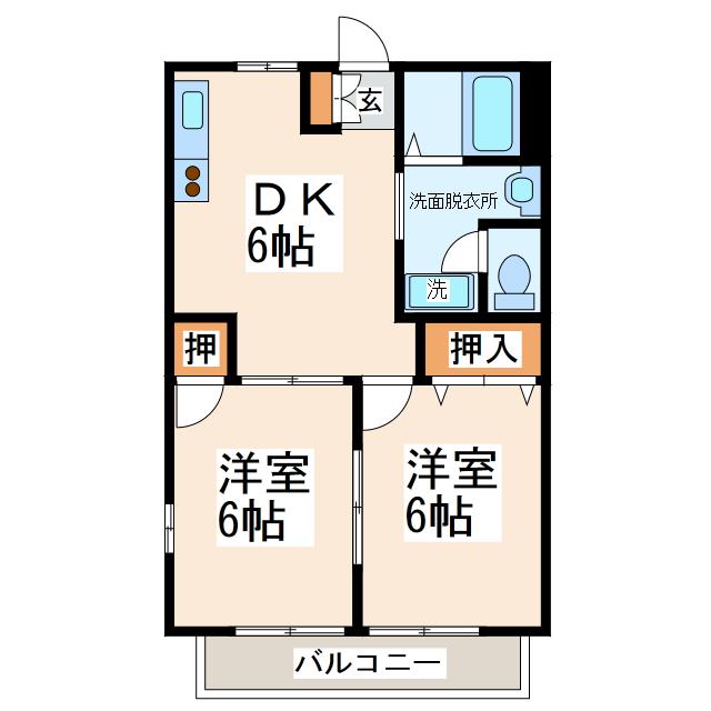 山本ハイツ2(2DK/2階)の間取り写真