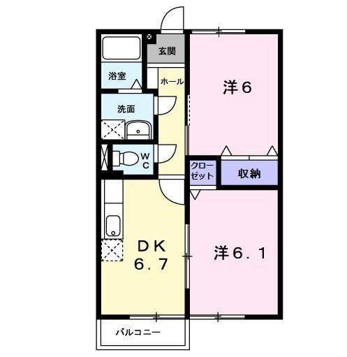 カンパーニュ弐番館(2DK/1階)の間取り写真