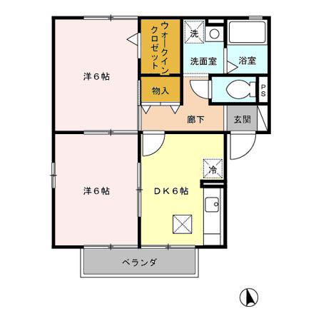 ロワジールB棟(2DK/1階)の間取り写真