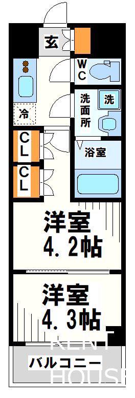 ラフィスタ調布多摩川(2K/4階)の間取り写真
