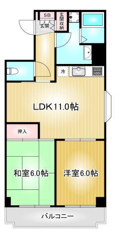 グレース川村(2LDK/4階)の間取り写真