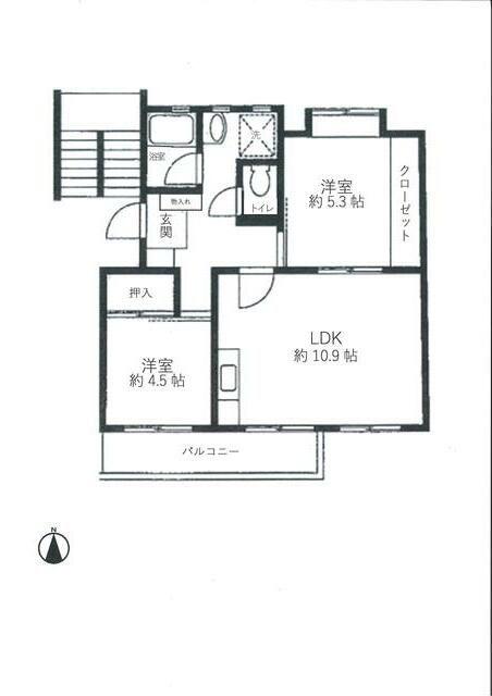 マンション赤関(2LDK/2階)の間取り写真