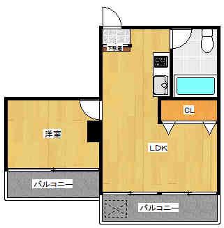 市谷台フラット(1LDK/3階)の間取り写真