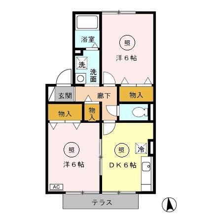 ウィルモア松橋(2DK/1階)の間取り写真