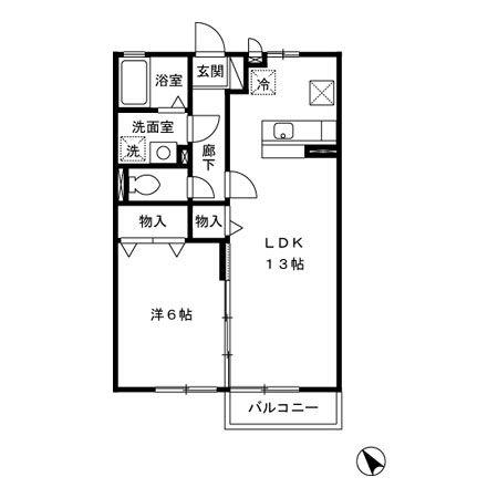 リビングタウン中島A(1LDK/1階)の間取り写真