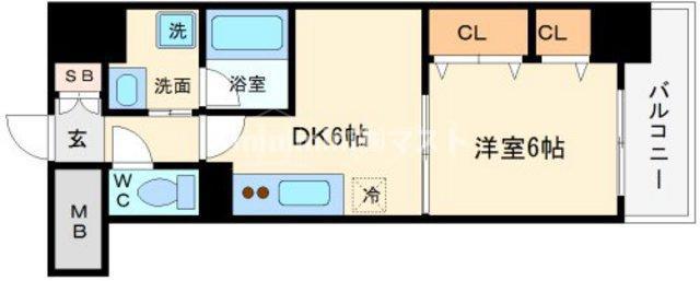 CITY SPIRE難波南(1DK/4階)の間取り写真