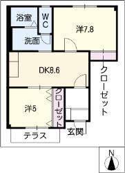 BLUEWOOD(2DK/1階)の間取り写真
