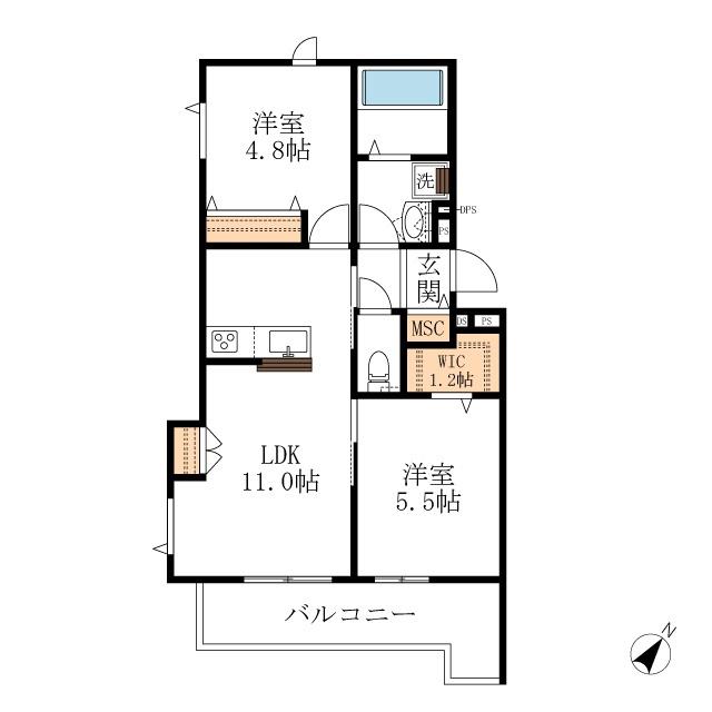CASA FUERTE(2LDK/2階)の間取り写真
