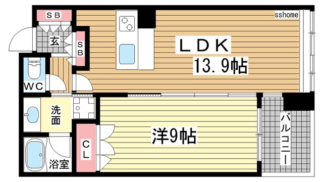 グリンパルク六甲道(1LDK/2階)の間取り写真