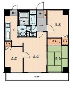 ベルレージュ結城(2LDK/8階)の間取り写真