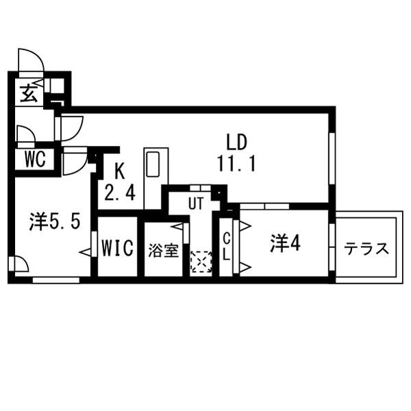 ブランシャール北11東11A棟(2LDK/1階)の間取り写真