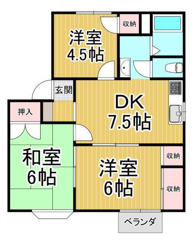 グレースB棟(3DK/2階)の間取り写真