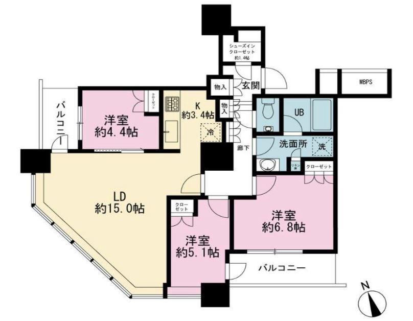 ザ・パークハウス西新宿タワー60(3LDK/37階)の間取り写真