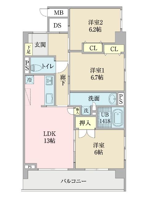 フラン・スラージュ枚方(3LDK/5階)の間取り写真