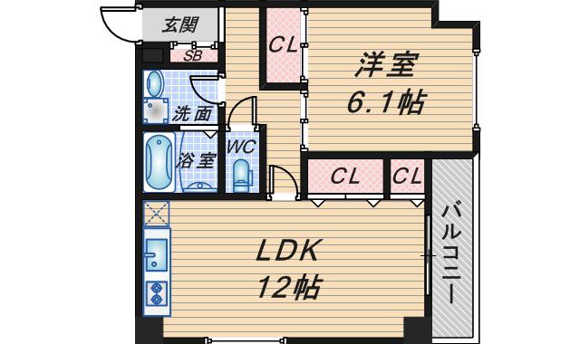 シンシア曽根西町レジデンス(1LDK/2階)の間取り写真