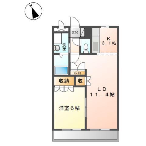 ラブリータウン A棟(1LDK/1階)の間取り写真