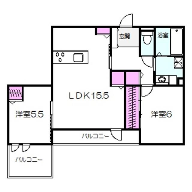 プルミエジュール帝塚山(2LDK/2階)の間取り写真