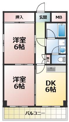 クリスタルメゾン麻香(2DK/5階)の間取り写真
