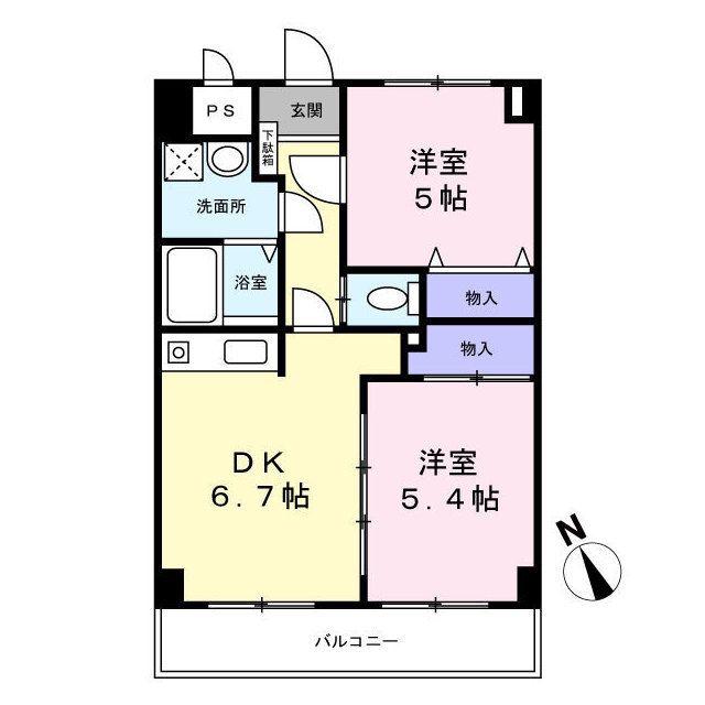 ベルデュール宮前平(2DK/4階)の間取り写真