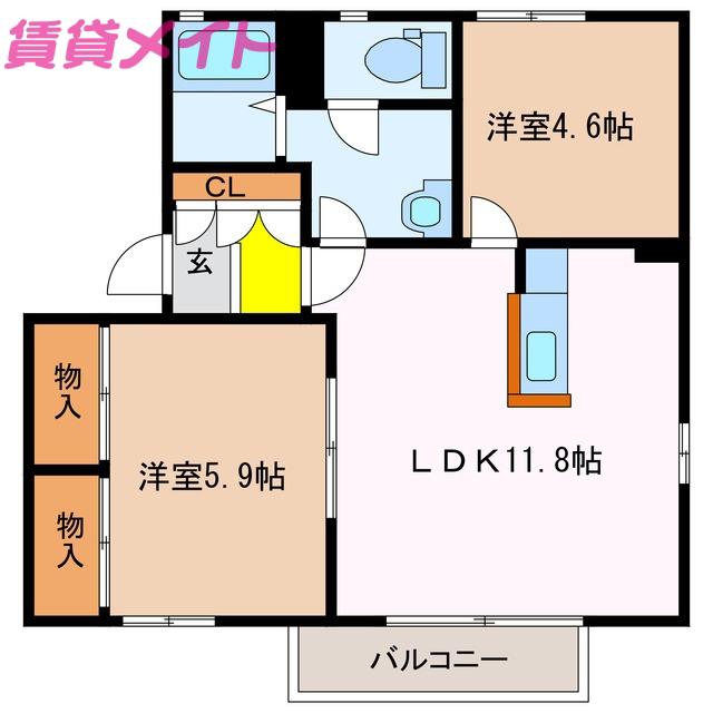 シャトル藤A棟(2LDK/1階)の間取り写真