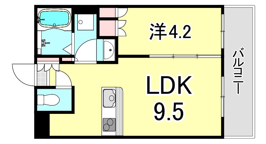 ブリージェ夙川南郷(1LDK/1階)の間取り写真
