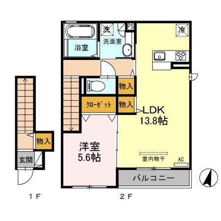 フレシール西大宮II(1LDK/2階)の間取り写真