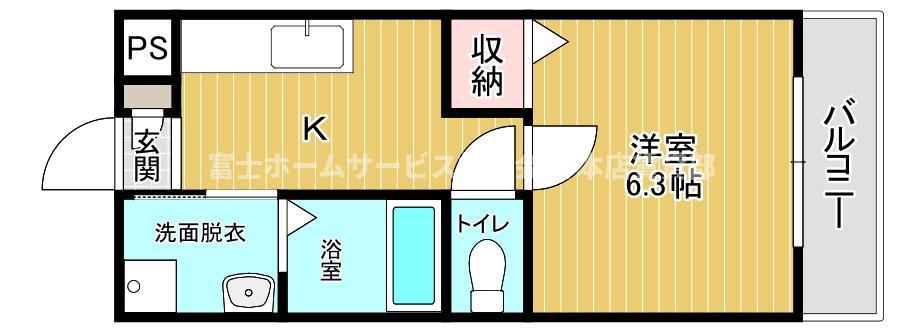 千葉・住吉(1K/4階)の間取り写真