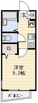 リリーヴェール平和橋(1K/2階)の間取り写真