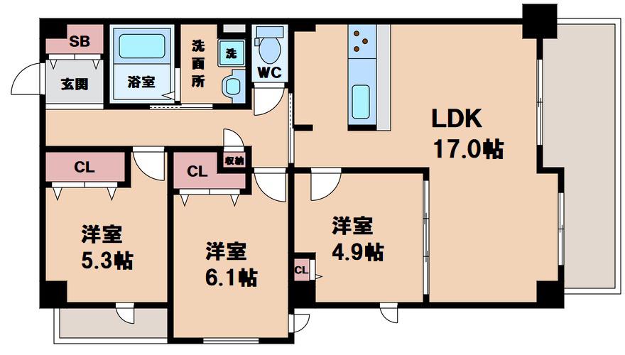 エムズコートIII(3LDK/1階)の間取り写真