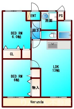ハーブメゾン井川(2LDK/1階)の間取り写真