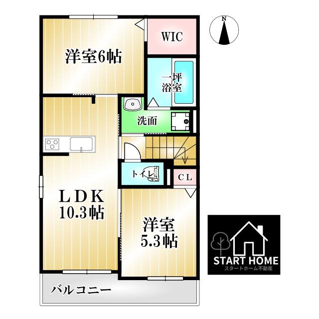 ジェルメ アローA(2LDK/2階)の間取り写真