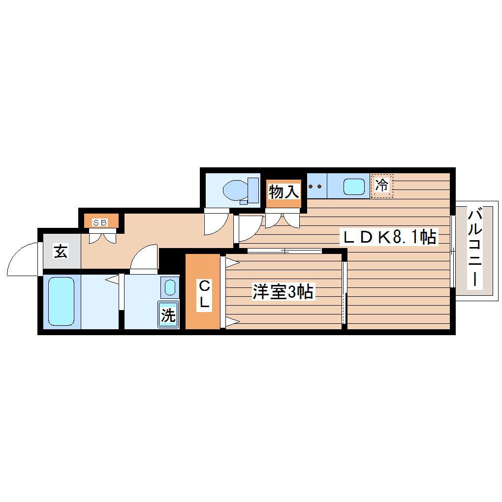 LINKSTAGE西中田A棟(1LDK/1階)の間取り写真