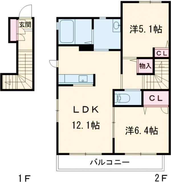 ドルチェ掛川 B(2LDK/2階)の間取り写真