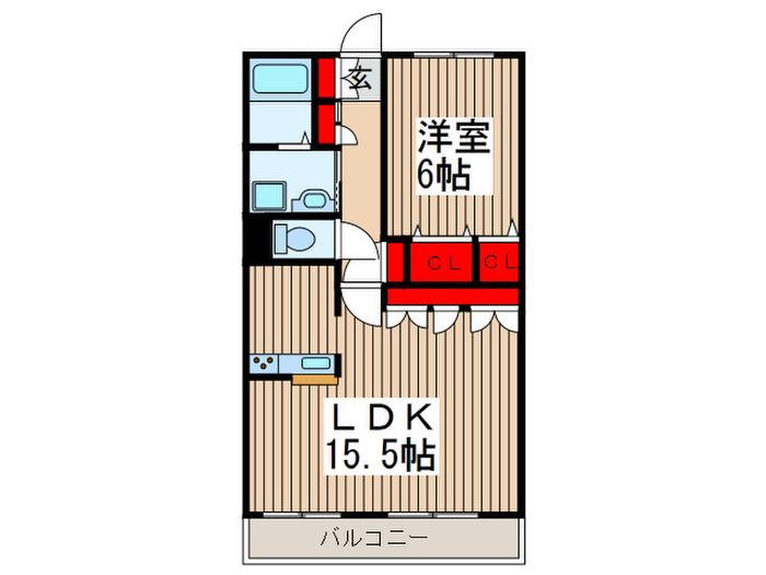 グランシャリオ坂戸(1LDK/4階)の間取り写真
