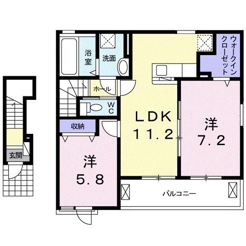 ソレイユ西貝(2LDK/2階)の間取り写真