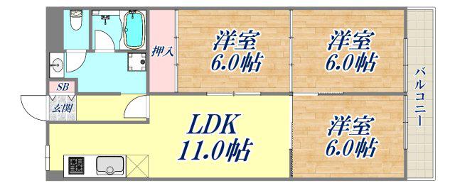 クレール西町南館(3LDK/2階)の間取り写真