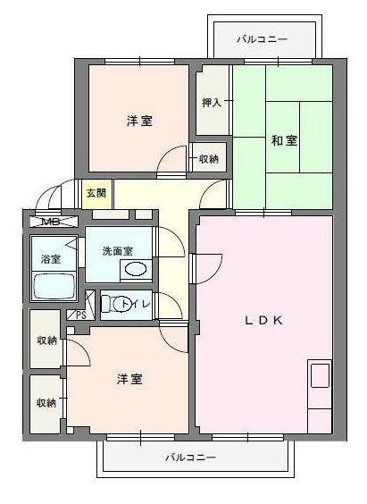 ガーデンビレッジ柏 2号棟(3LDK/2階)の間取り写真