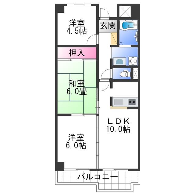 ヤマイチPLAZA サンシティ広瀬(3LDK/6階)の間取り写真
