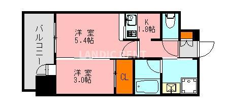 エンクレスト博多駅前ART(2K/10階)の間取り写真