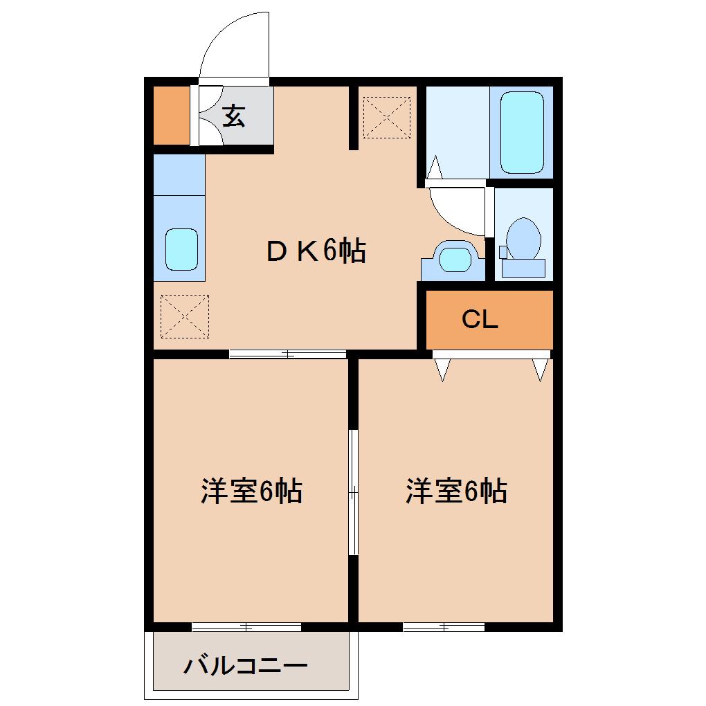 ノーブルシティ(2DK/2階)の間取り写真