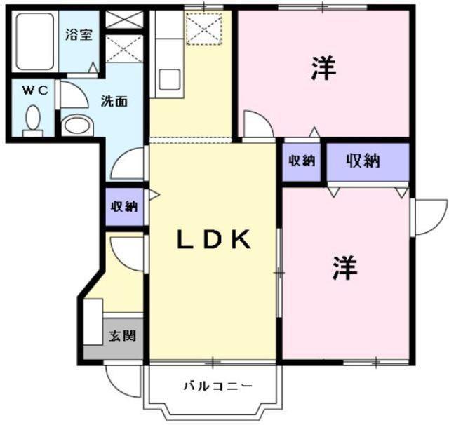 ツインズユウカA(2LDK/1階)の間取り写真