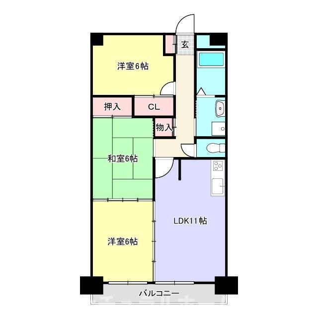クレストパレス学園前-(3LDK/3階)の間取り写真