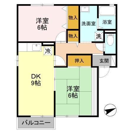 キャトルセゾン(2DK/2階)の間取り写真