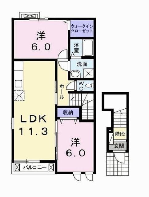 エスペランサ浜の宮II(2LDK/2階)の間取り写真