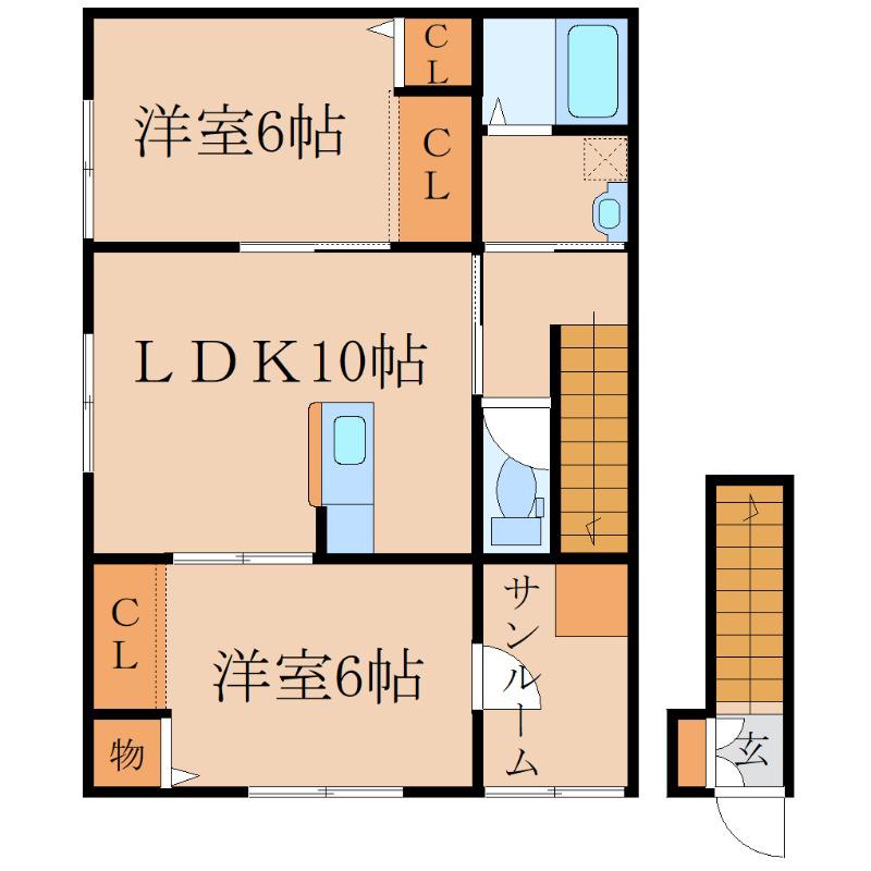 パーチェB棟(2LDK/2階)の間取り写真