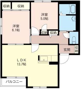 SHAMAISON ジュネス中野 II(2LDK/2階)の間取り写真