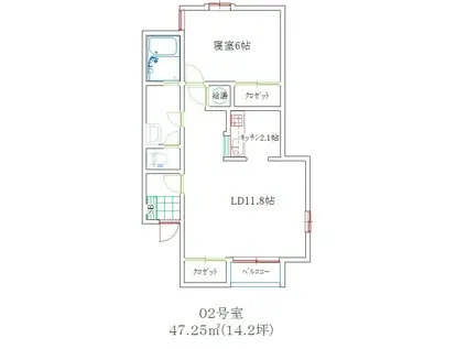 サン・コリーヌA(1LDK/1階)の間取り写真