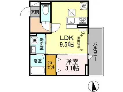 ココール(1LDK/3階)の間取り写真