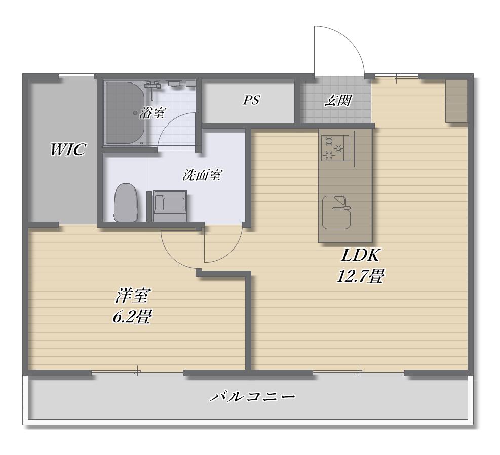 コム四日市(1LDK/1階)の間取り写真